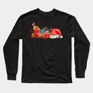 Hot Coco Cupcakes and Santa Hat Long Sleeve T-Shirt